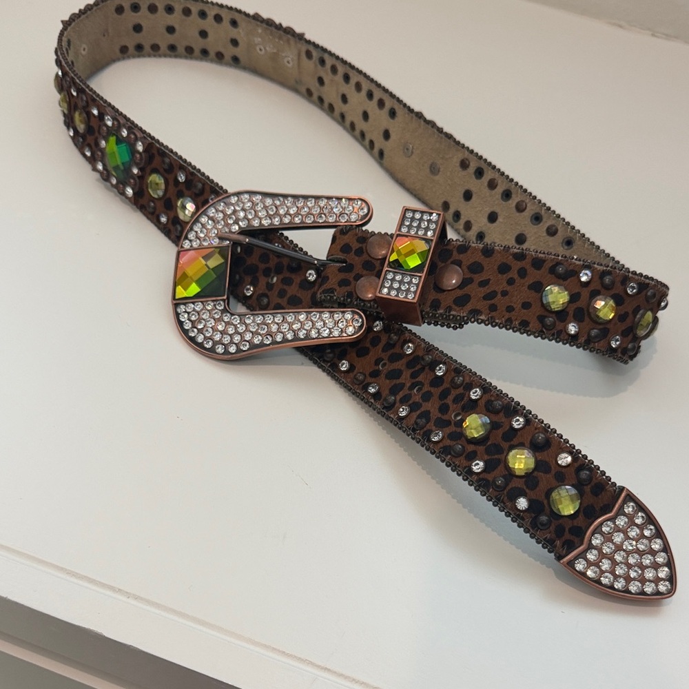 Nocona Leopard Print Belt with Rhinestones